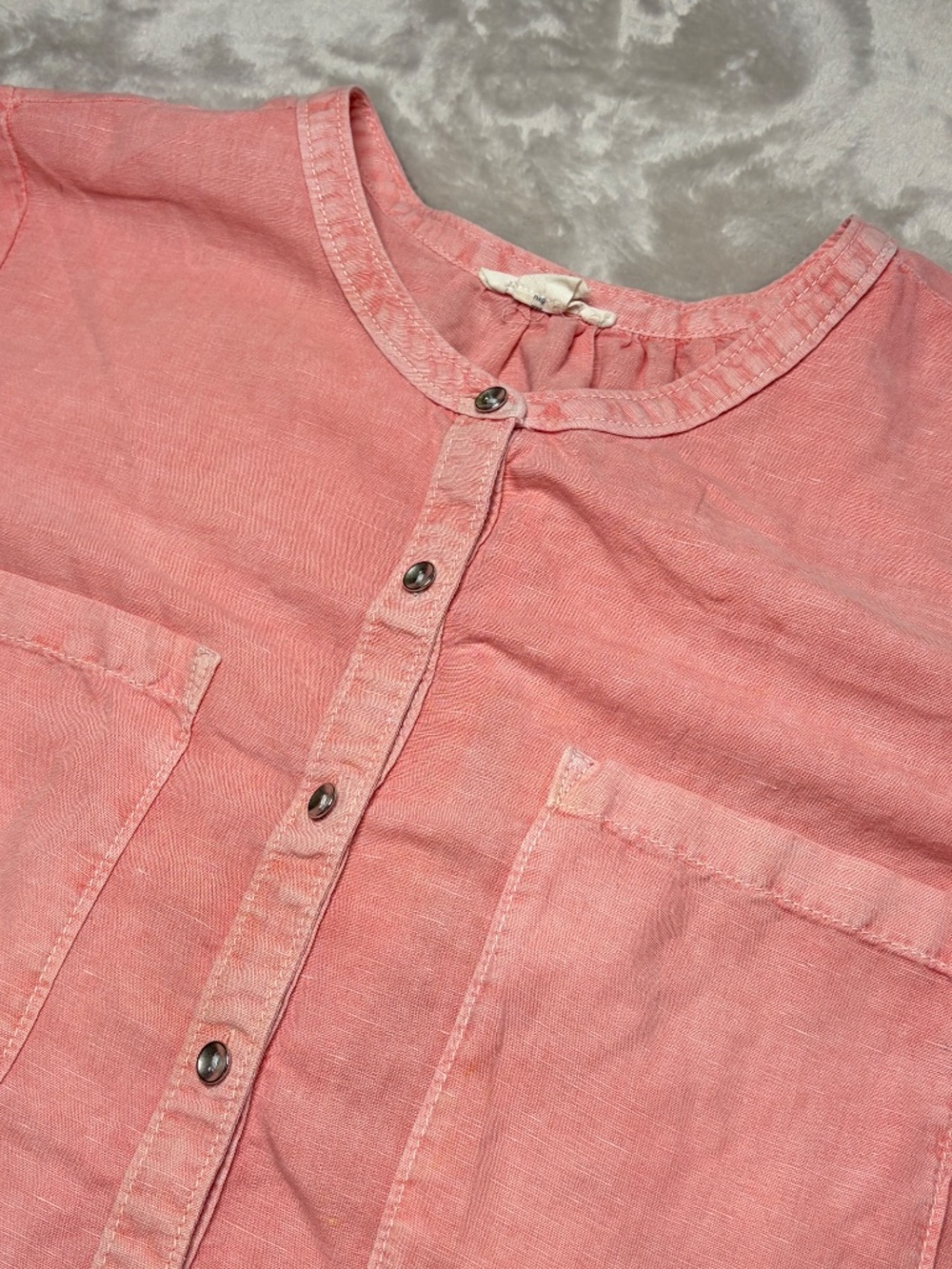 Caslon Button Up Shirt Womens L Pink Linen Cotton Roll Tab Sleeve Band Collar - Picture 2 of 11